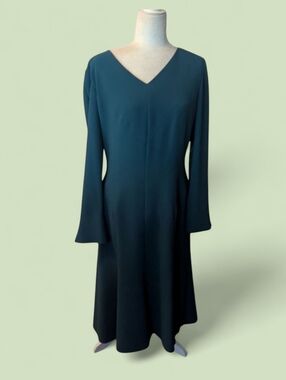 Vtg David Warren Long Sleeve Evergreen Crepe Fit And Flare Plus Size Dress Sz 16